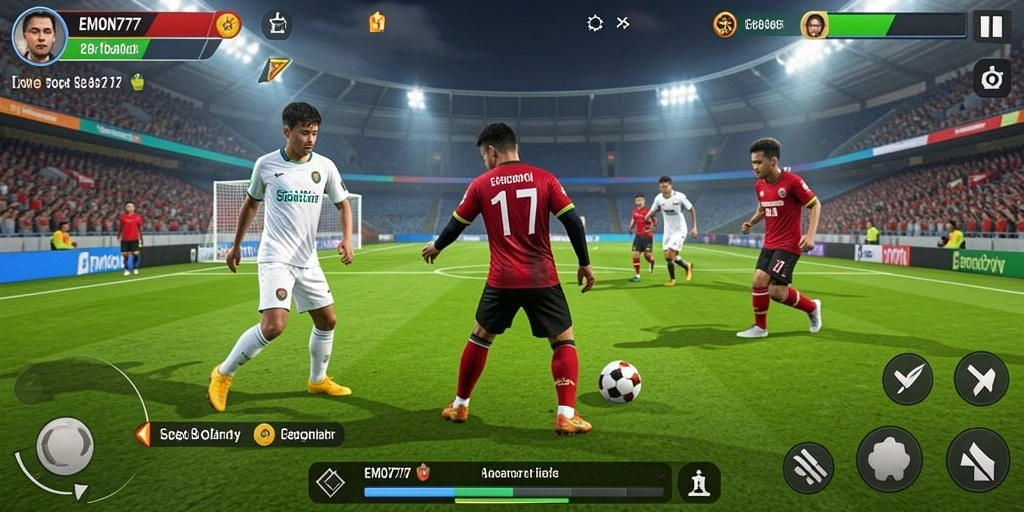 Tampilan gameplay <strong>EMON777</strong> yang menampilkan aksi sepak bola seru.