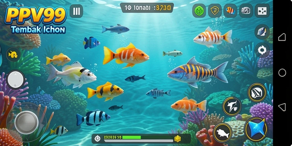 Tampilan gameplay menarik di PPV99 saat menembak ikan.