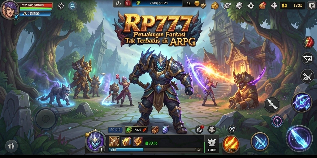 Screenshot menunjukkan pertarungan epik dalam petualangan ARPG.