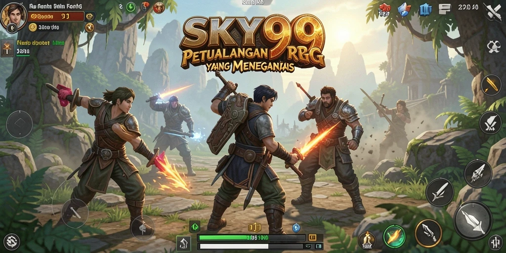 Tampilan gameplay <strong>SKY99</strong> dengan karakter yang bertarung melawan monster epik.